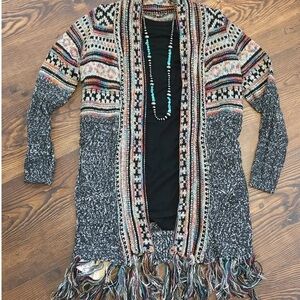 Multicolor Knit Cardigan with Fringe